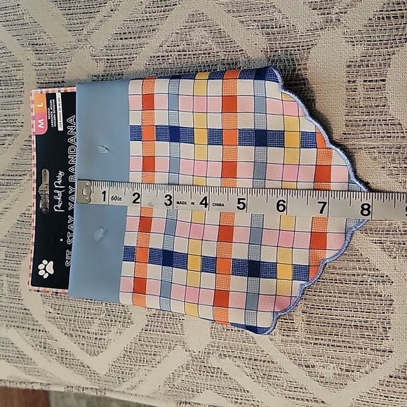 Packed Party Bandana "Happy Fall" Spelled Out Org/Pink Halloween Blue Plaid  M/L - Picture 8 of 10